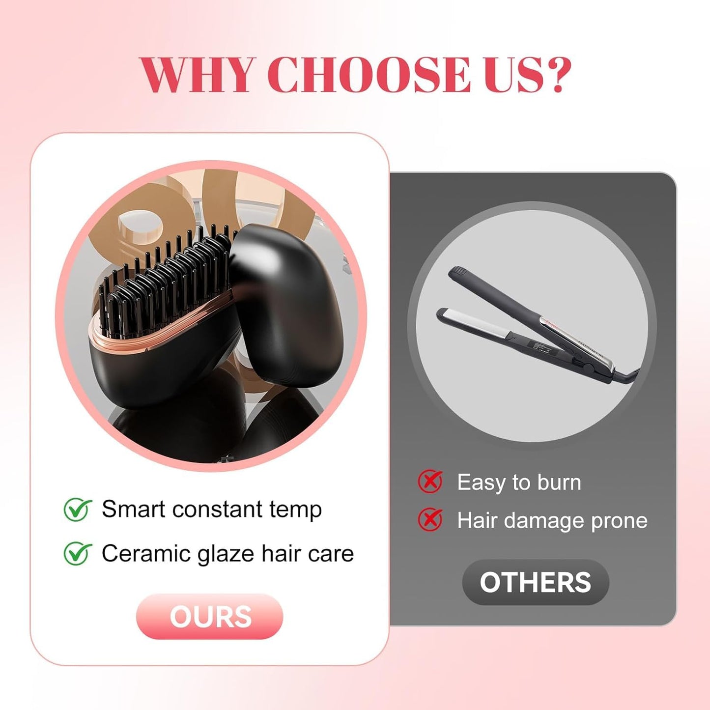 Portable Cordless Hair Straightener Brush