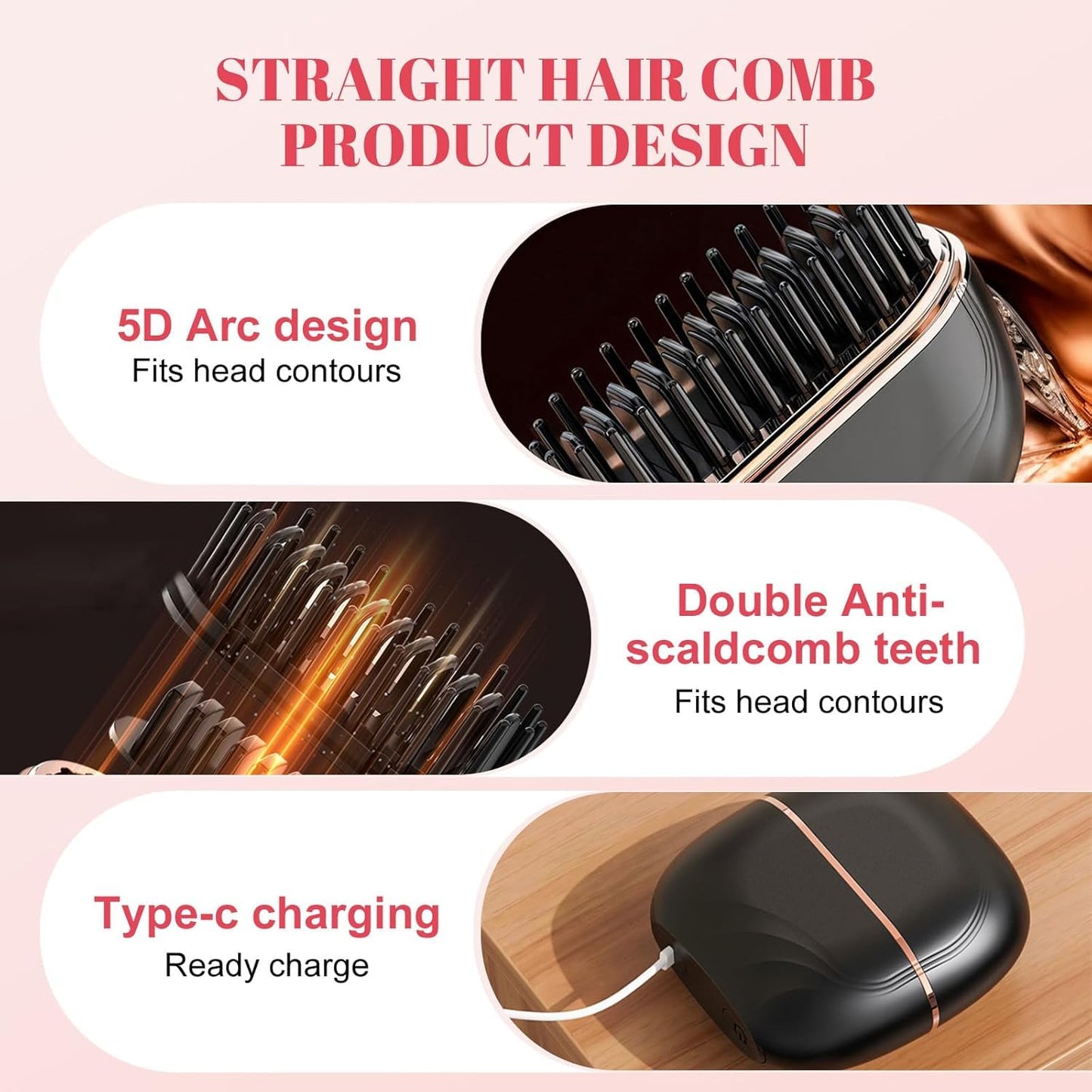 Portable Cordless Hair Straightener Brush