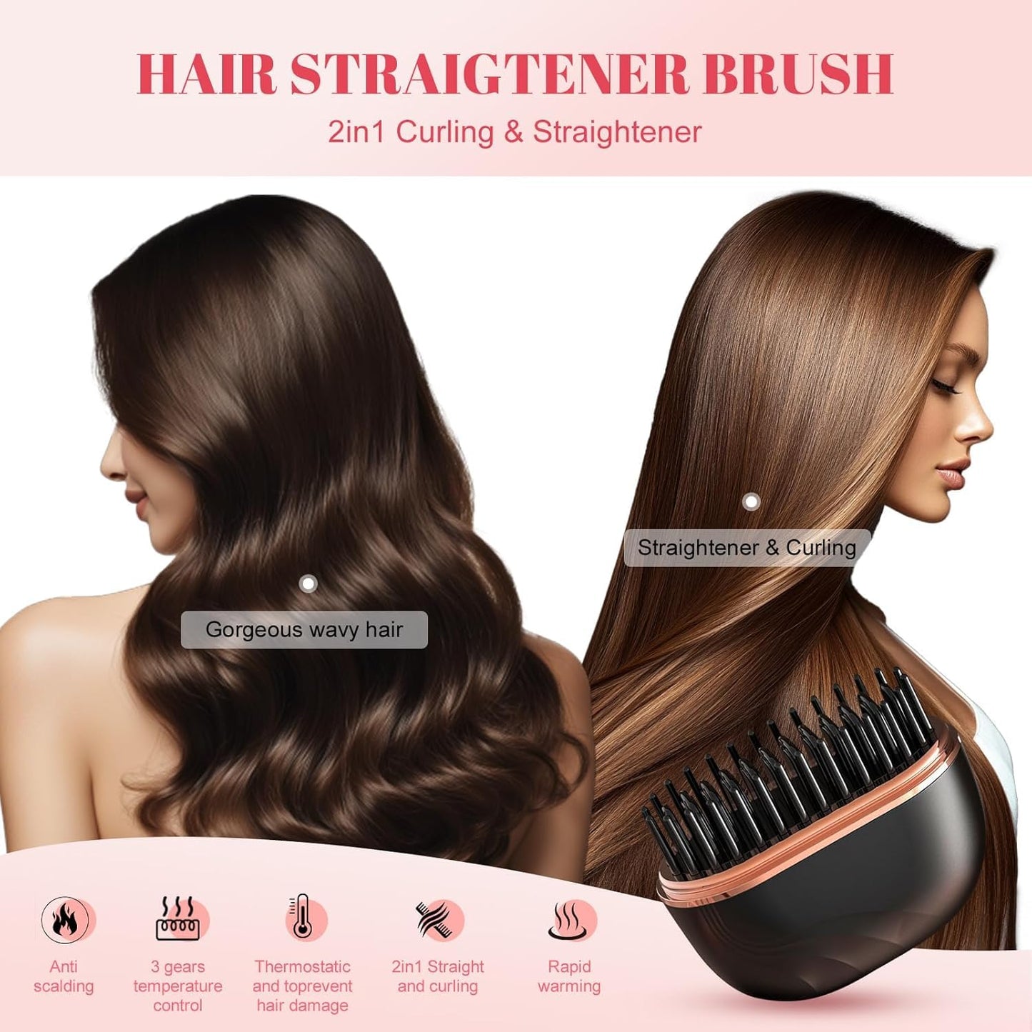 Portable Cordless Hair Straightener Brush