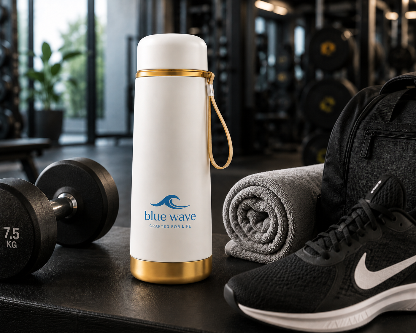 Premium 900ml Vacuum Insulated Stainless Steel Thermos Bottle with Handle – White & Gold