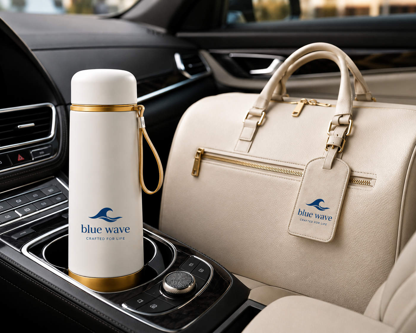Premium 900ml Vacuum Insulated Stainless Steel Thermos Bottle with Handle – White & Gold